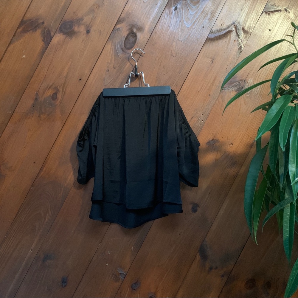 AEO Black Off-Shoulder Silky Top